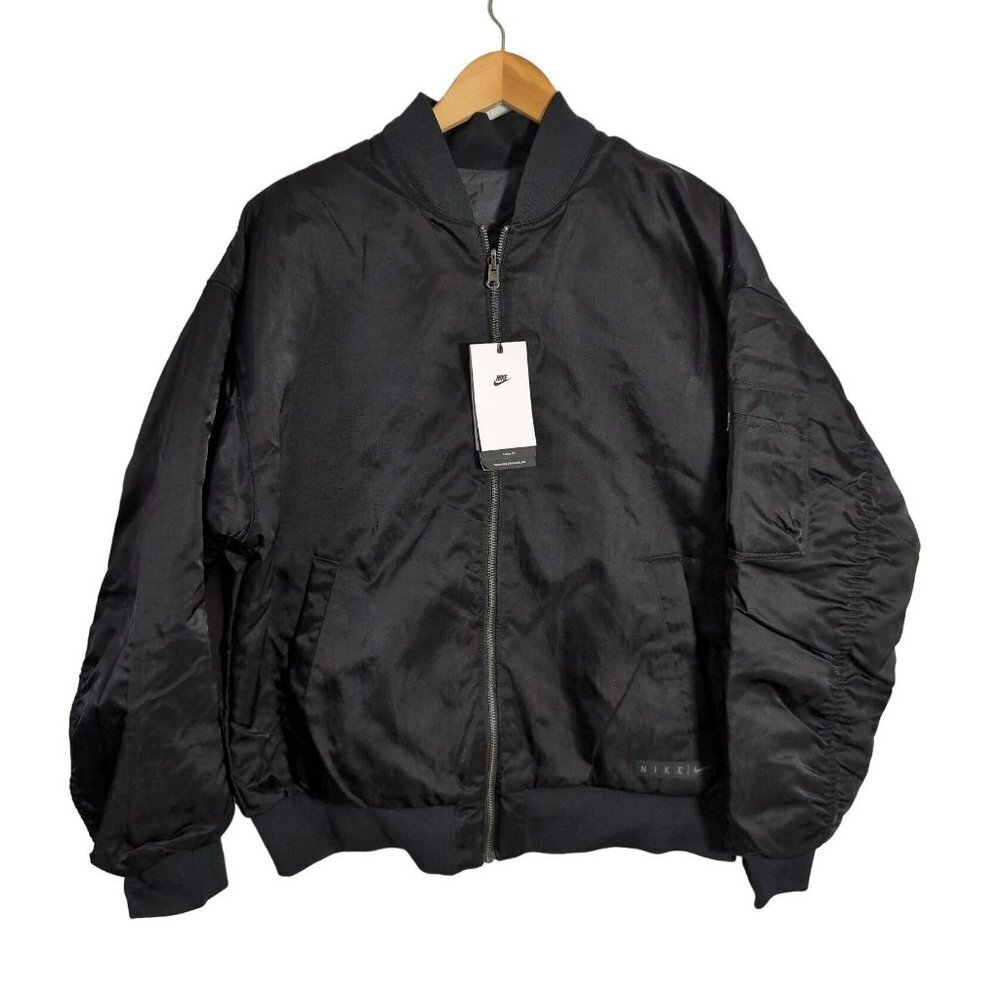 NIke Reversible Bomber Jacket Womens M Black Loose Fit Full Zip